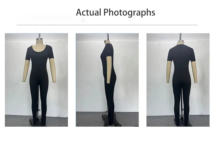 Women's black short-sleeve romper jumpsuit, skinny bodycon fit, Simples Market