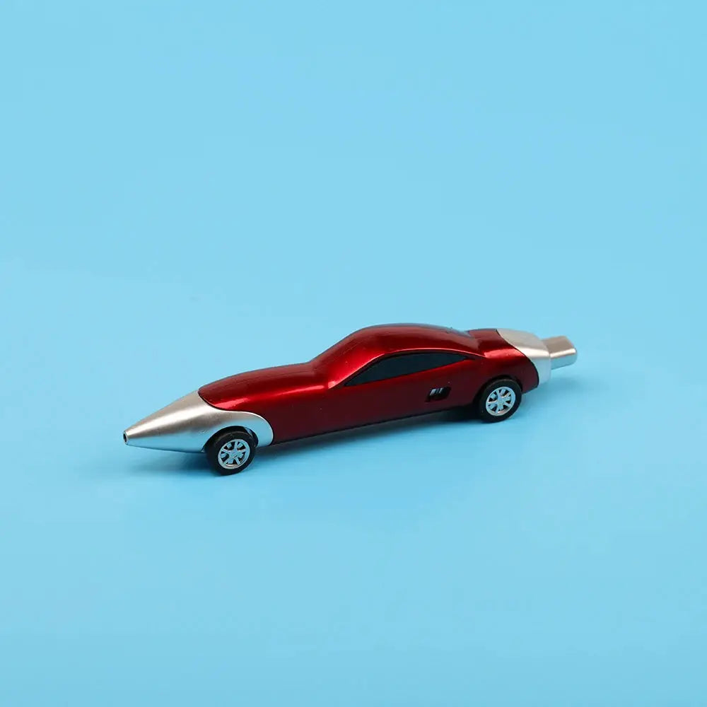 1 piece red metallic car-shaped ballpoint pen with silver nose and wheels