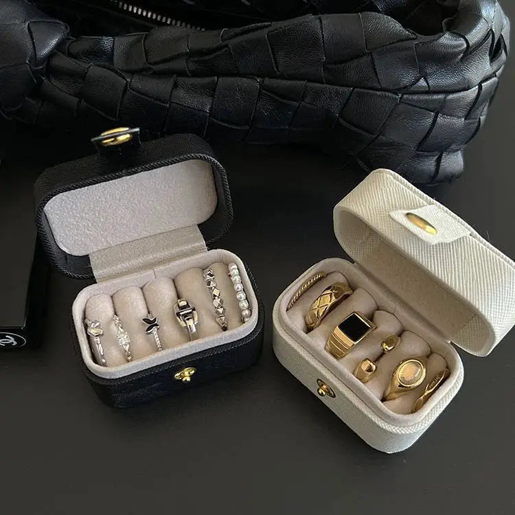 Mini Portable Leather Jewelry Storage Box Travel Organizer For Rings Necklaces And Earrings Gift