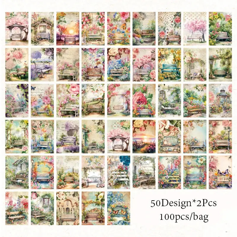Mr Paper Garden Whisper Series Material Book 4 Styles 100 Pcs Bottoming Paper For Scrapbooking And Journaling
