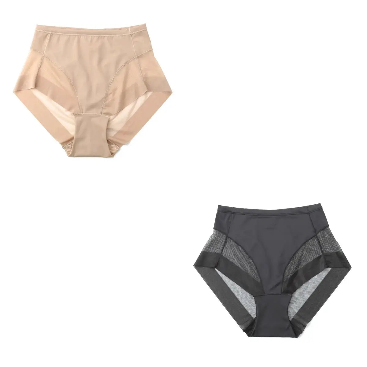 2-piece set of mid-rise mesh-panel shaping briefs in beige and charcoal gray
