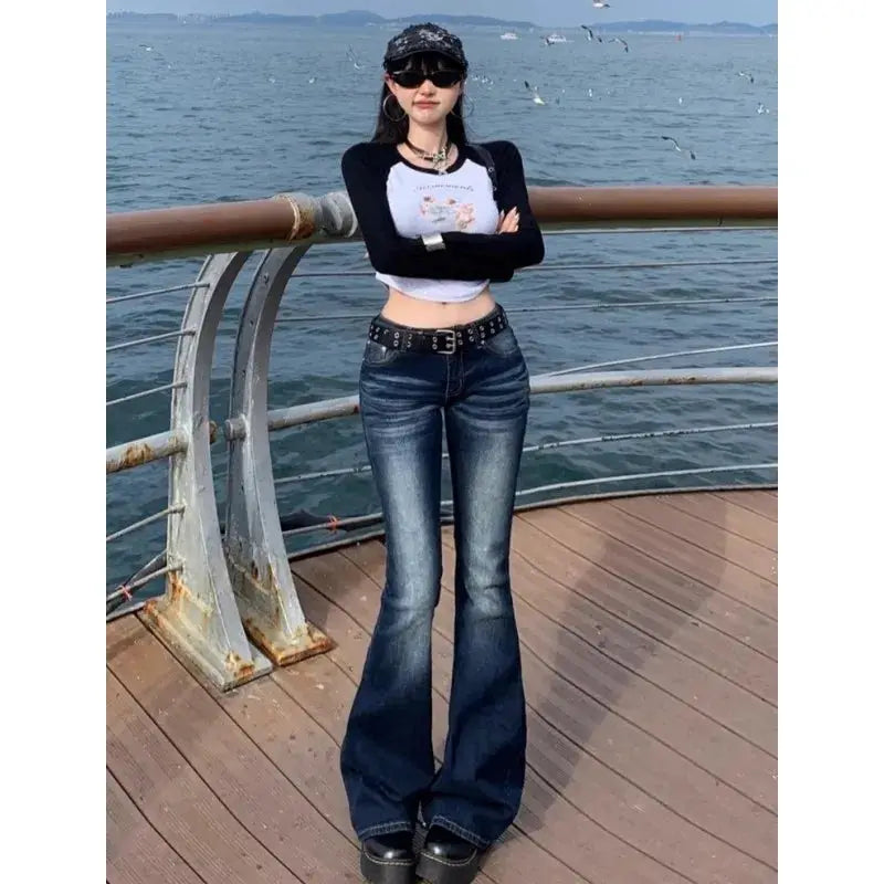 Y2K High Waist Slim Jeans Bootcut Flared Denim Trousers For Women