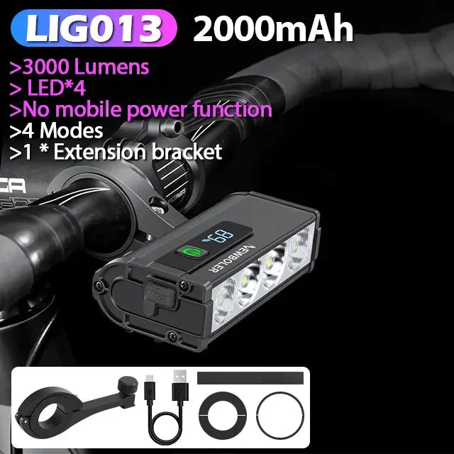 Newboler 10000 Lumen Front Bicycle Light USB Rechargeable Waterproof 10000mAh for MTB and Road Cycling