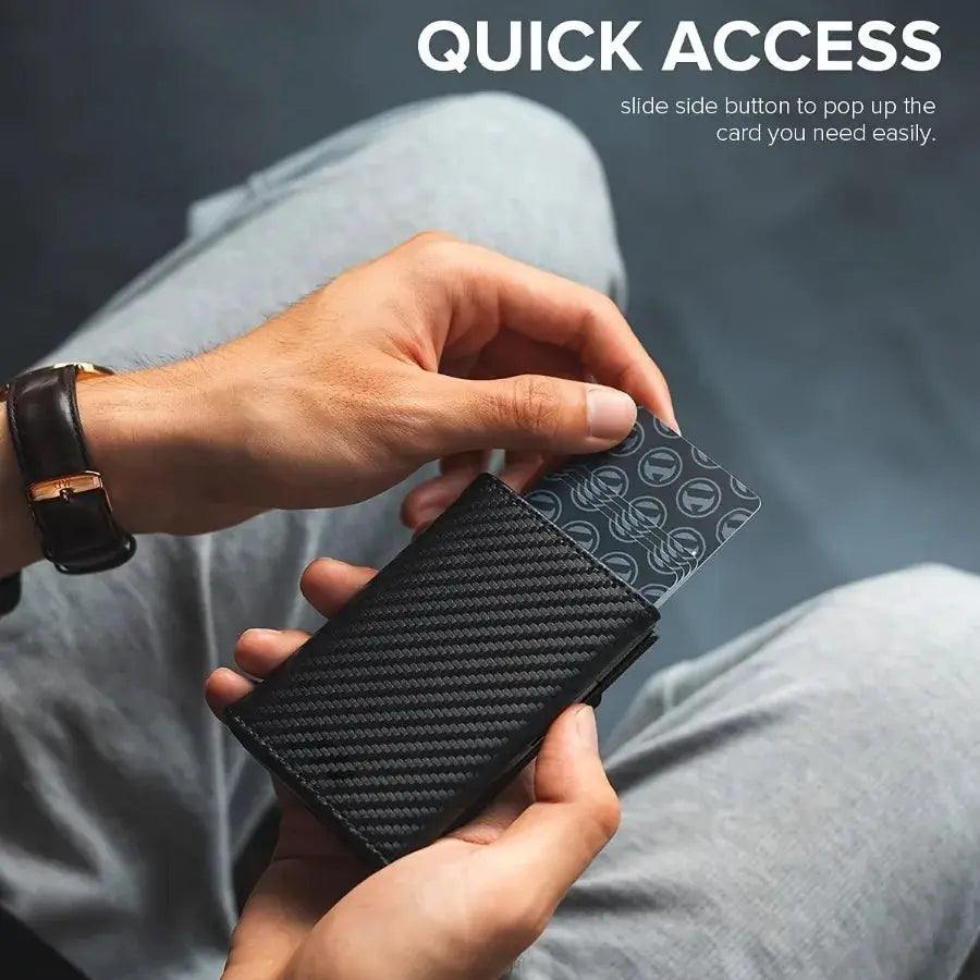 Unisex Minimalist Zipper Wallet With Coin Purse And Automatic Pop Up Metal Card Holder RFID Blocking