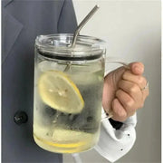 1000ML Glass Tumbler With Lid And Straw For Coffee And Cold Drinks