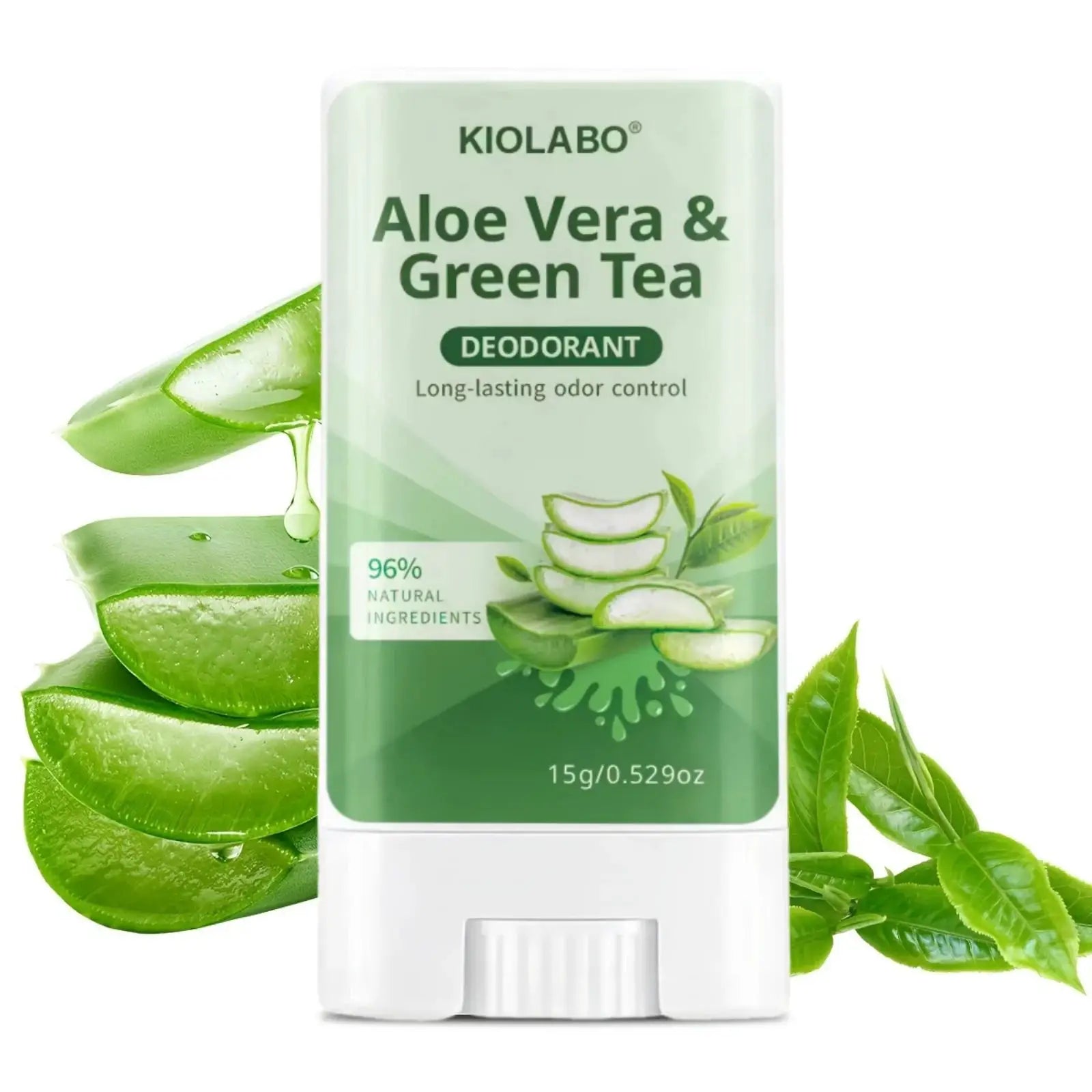 Kiolabo Aloe Vera & Green Tea deodorant, 15g, 96% natural ingredients