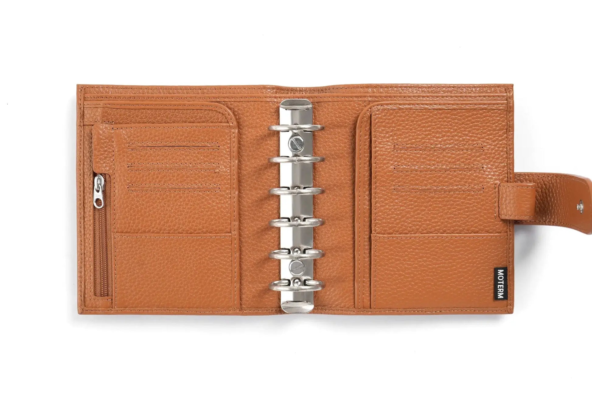 Moterm Luxe 2.0 pocket planner in tan pebbled leather with 30mm ring binder by Simples Market