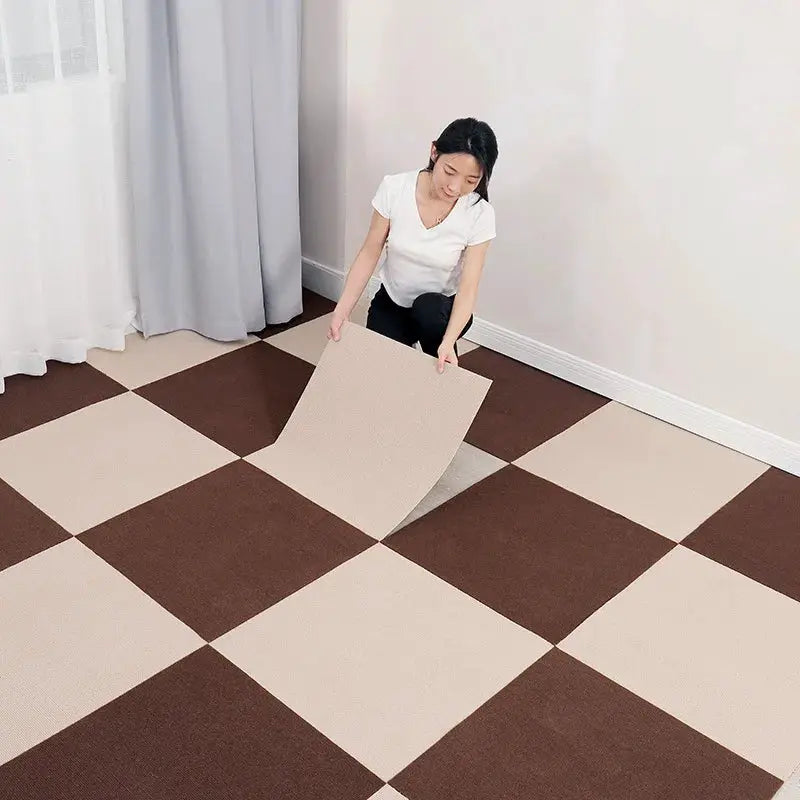 Beige 30x30 cm self-adhesive anti-slip floor tile, single tile shown