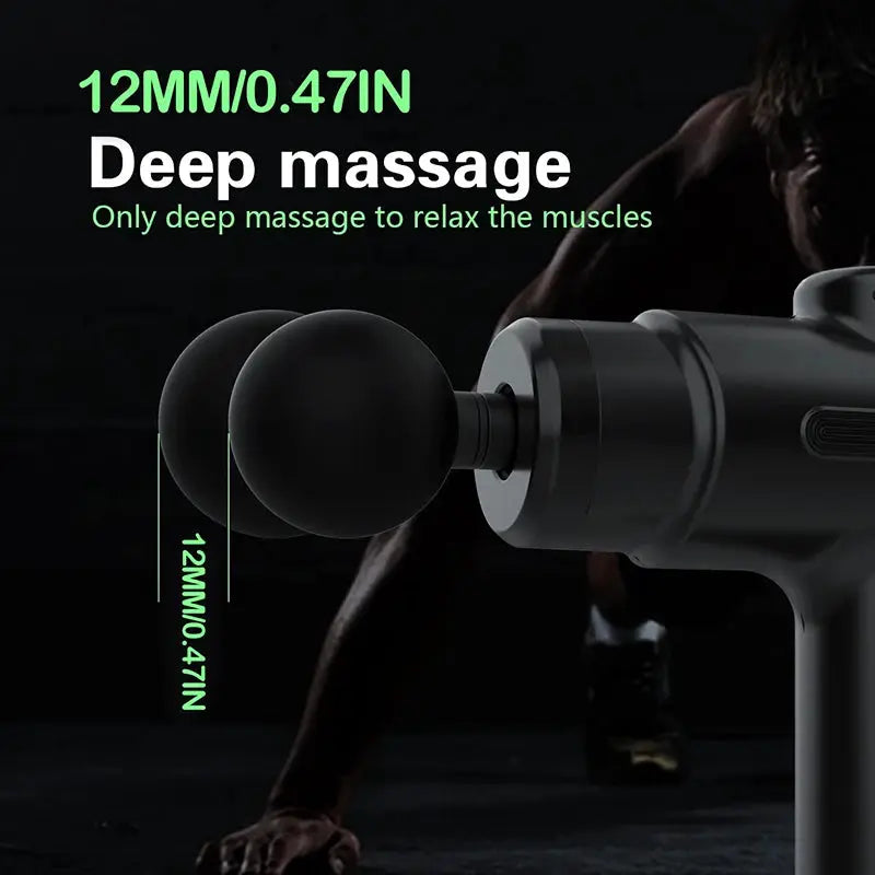Simples Market electric deep tissue massage gun with 8 interchangeable heads, black/gray, portable