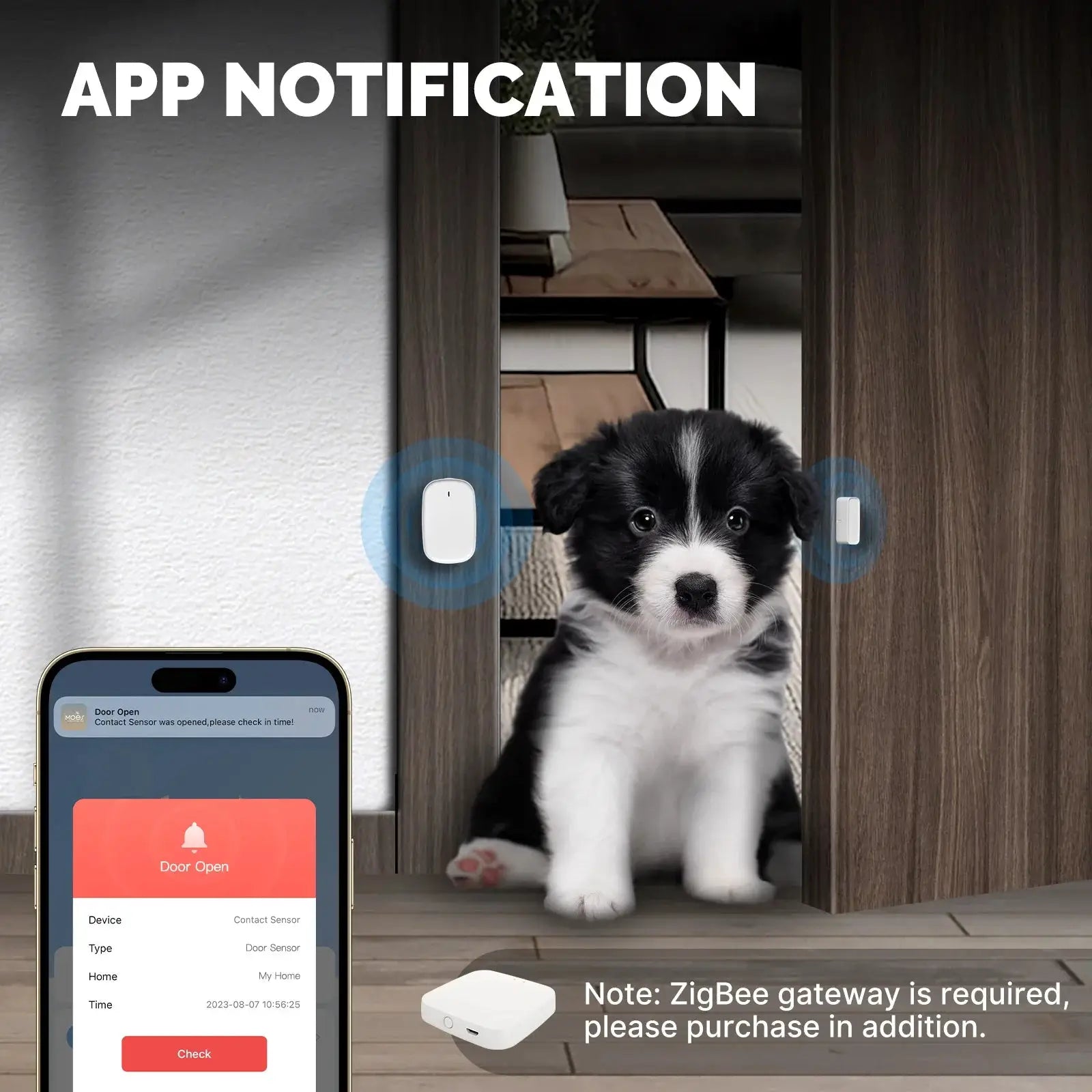 MOES ZigBee window/door sensor (2-pack) in white with TUYA app compatibility for smart home security