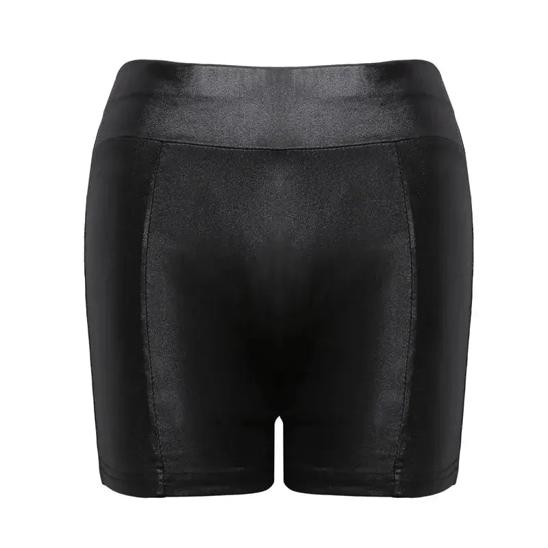 SirenLux Shiny Elastic High Waist Faux PU Leather Shorts For Dance Clubwear Sexy Mini Shorts