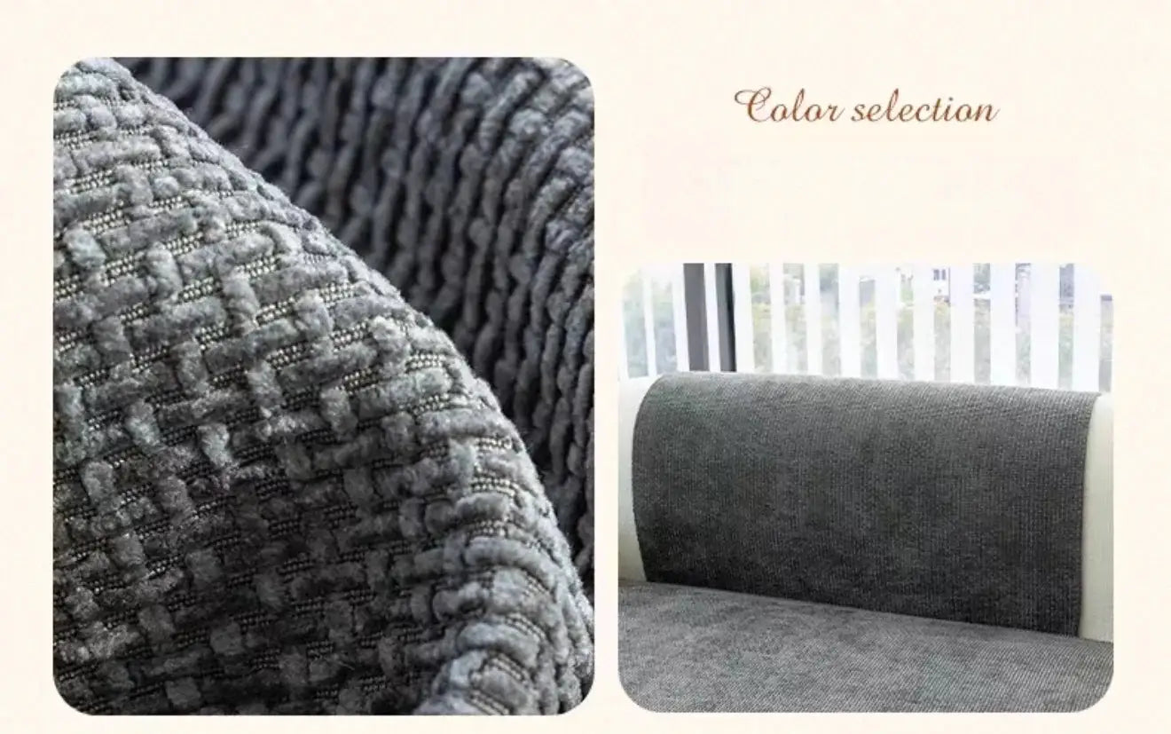 Minimalist sofa cover in grey woven jacquard, anti-slip couch protector for 1-4 seat furniture