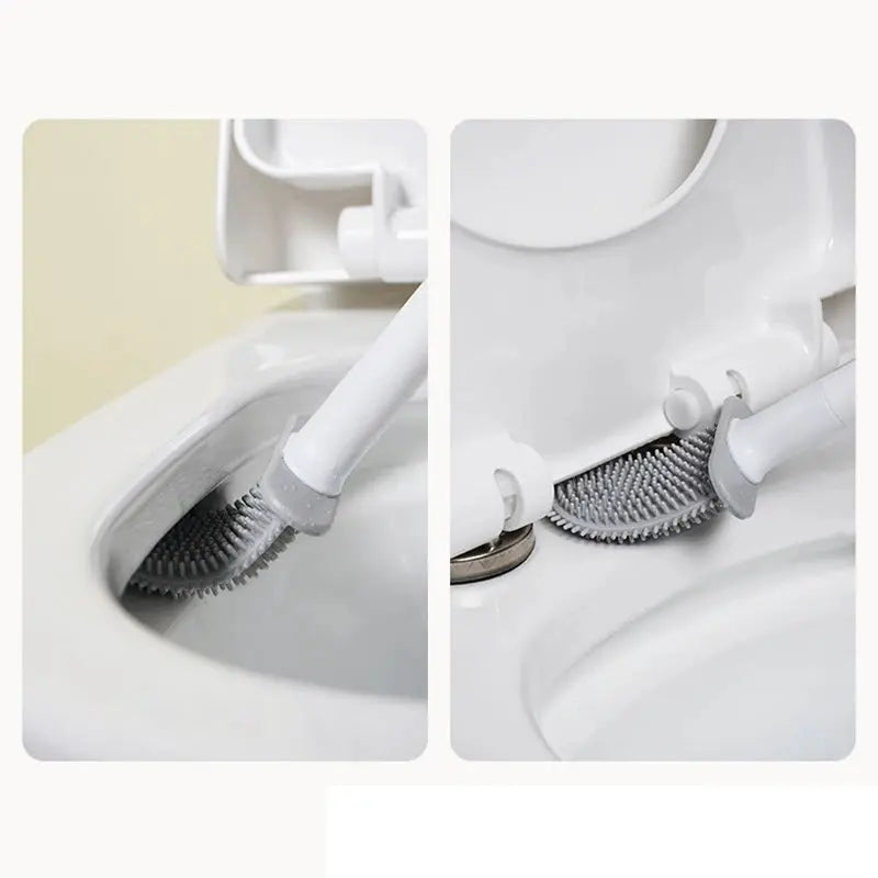 Wall Hanging Long Handle Toilet Brush With Silicone Cleaning Head Durable Easy To Clean For Bathroom Toilet Cleaning