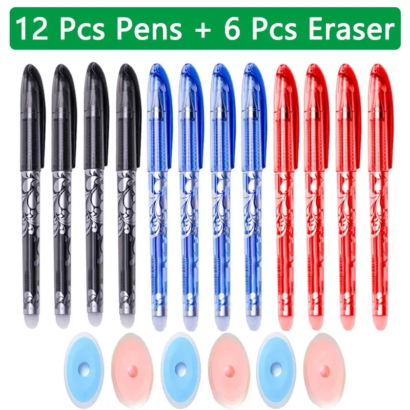 Kawaii erasable gel pens set, 12 pens with 6 erasers by Simples Market