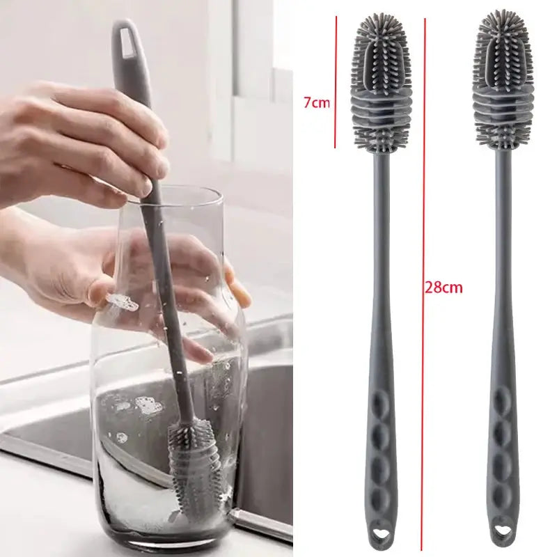 Long-handle cup brush by Simples Market with gray bristles for glass bottles