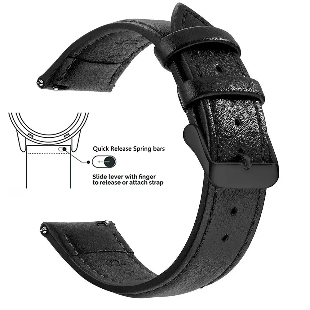 Timely Top Grain Genuine Leather Watch Band Quick Release For Easy Swaps Fits 12 To 24 Mm