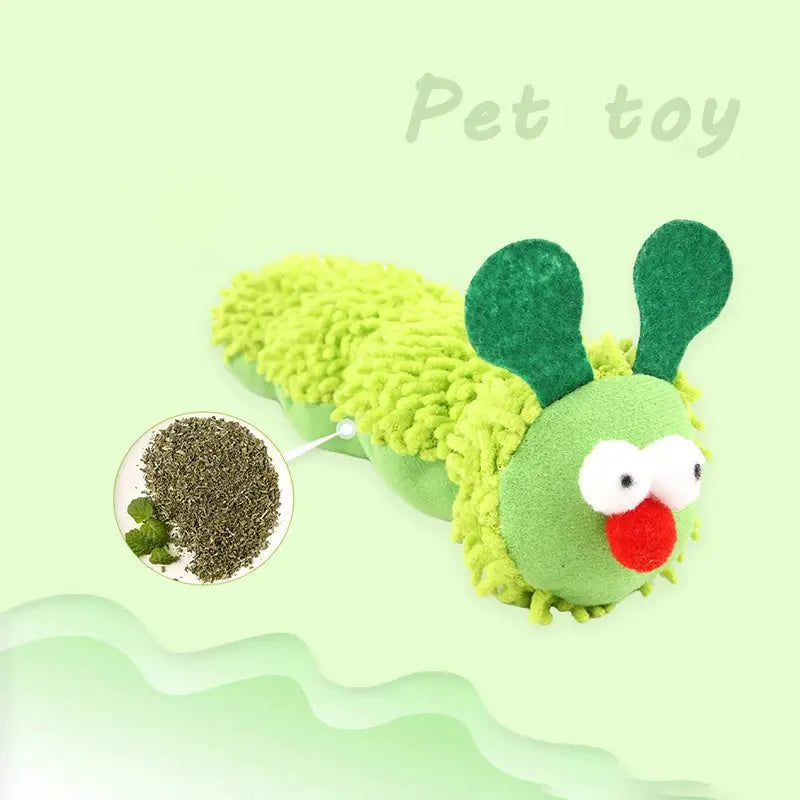 Caterpillar Cat Chew Toy With Catnip And Silvervine For Interactive Teaser And Molar Dental Health