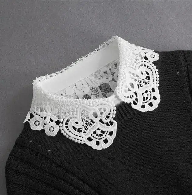Detachable White Faux Collar With Front Tie For Women And Girls Vintage Lace Blouse Collar