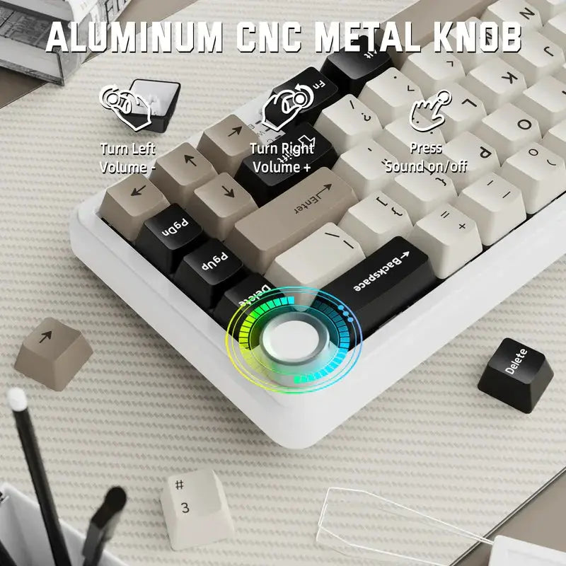 Attack Shark X66 wireless mechanical keyboard with aluminum CNC knob and side-printed PBT keycaps