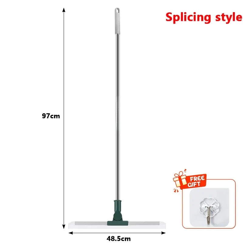 Simples Market long-handle cleaning brush with telescopic pole and green silicone floor wiper, 97 cm tall