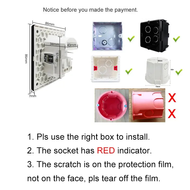 Simples Market 20W PD Type-C A Interface Outlet with black acrylic mirror panel and USB charger holder