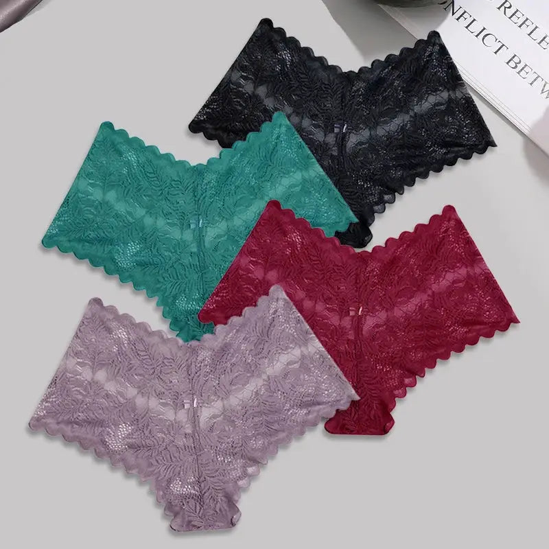5-pack lace floral boyshorts underwear for women in black, teal, burgundy, magenta, and lavender