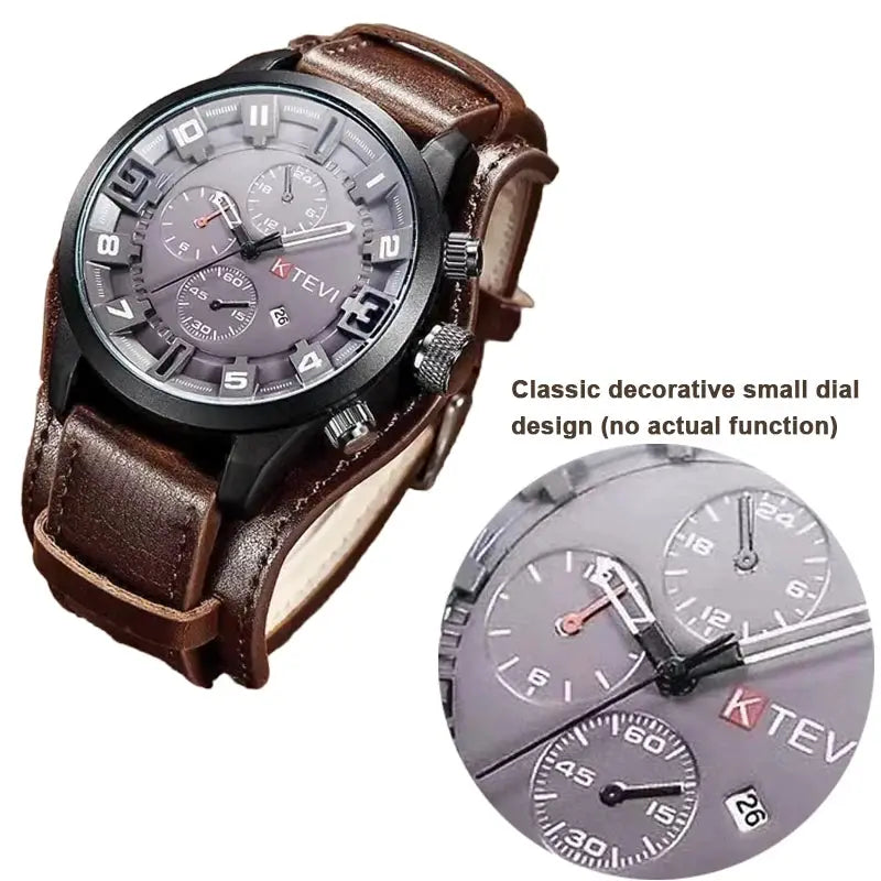 Retro Mens Luxury Quartz Watch With PU Leather Strap Date Big Dial Business Military Tactical Wristwatch