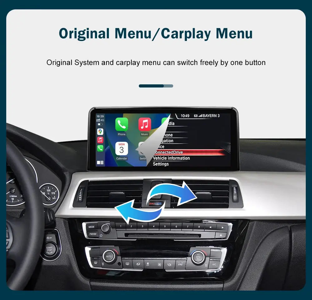Simples Market wireless CarPlay/Android Auto display for BMW dash, 10.25–12.3 inch wide screen