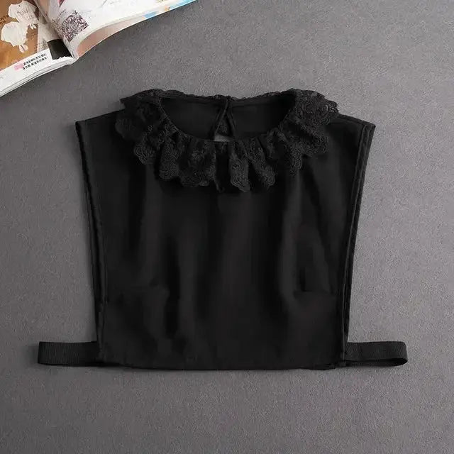 Detachable White Faux Collar With Front Tie For Women And Girls Vintage Lace Blouse Collar