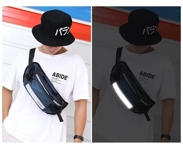 Simples Market navy nylon waist bag crossbody fanny pack with reflective stripe
