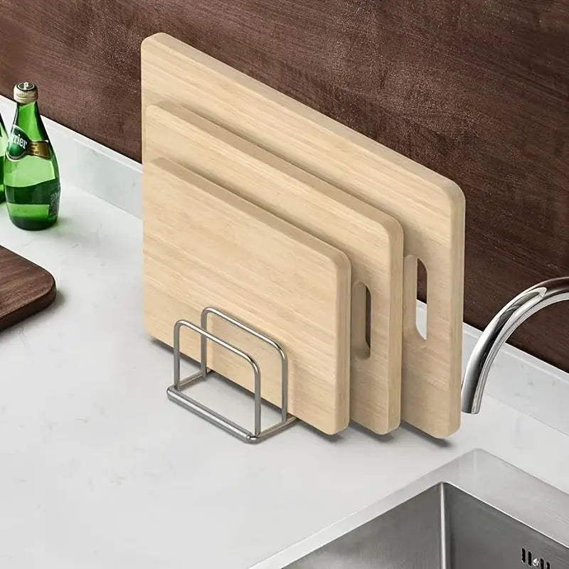 KitchenPro Space Saving Stainless Steel Pot Lid And Cutting Board Organizer Combo Heavy Duty Countertop Rack