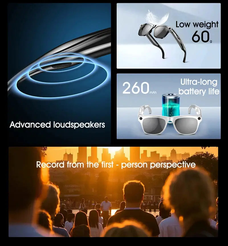 NovaVision 4K AI Smart Glasses With 800W Pixel Camera Bluetooth Calls Voice Assistant Music Player Translation