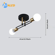 Vintage E27 ceiling light with double black and gold heads, 43cm long, YinLED
