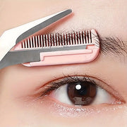 Pink Eyebrow Trimming Scissors With Built In Comb Stainless Steel Precision Grooming Tool For Perfect Eyebrows