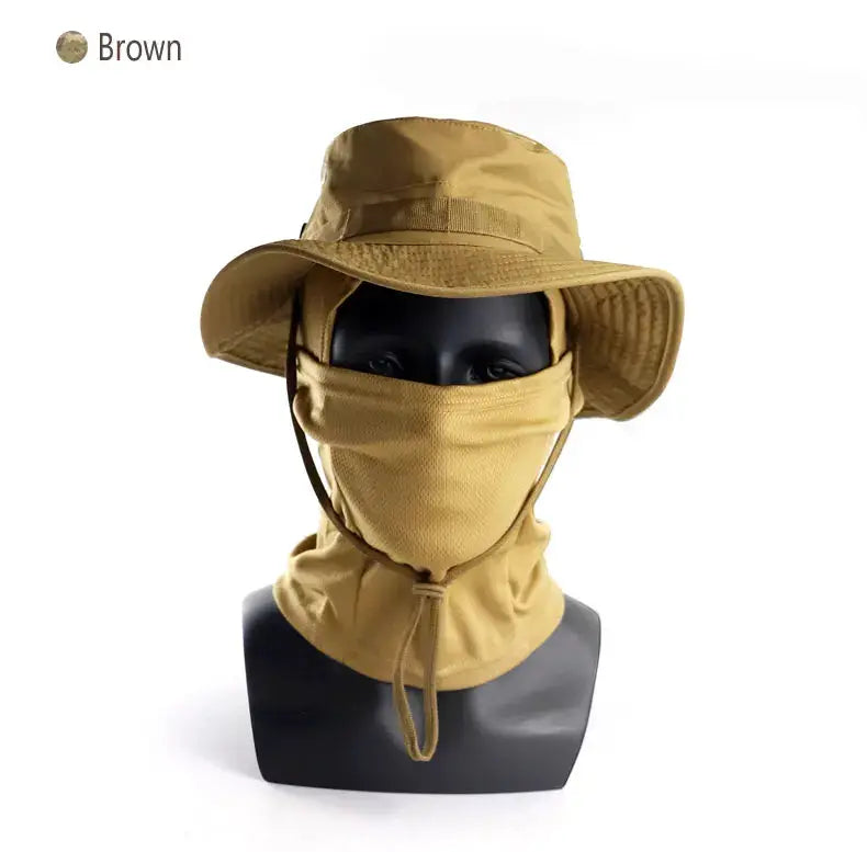 Brown Simples Market boonie hat with matching neck gaiter mask for outdoor hiking and fishing