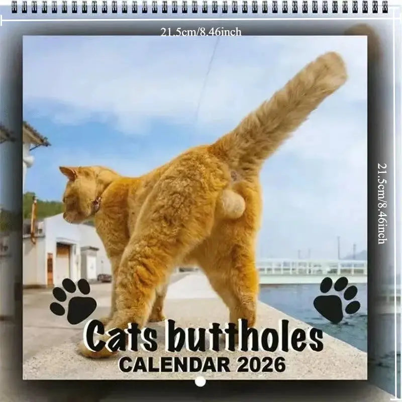 Calendar 2026 Cats buttholes wall calendar with paw prints