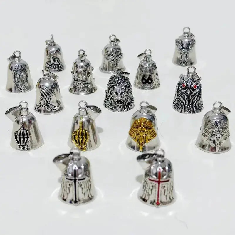 Angel Wings Motorcycle Bell Pendant Keychain Zinc Alloy Punk Rock Mens Riding Gift Accessory