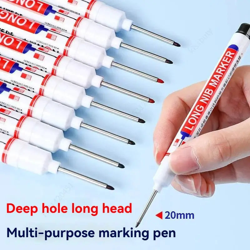 4-piece white deep-hole long-nib marker set with red label, 20mm tips for metal/woodworking