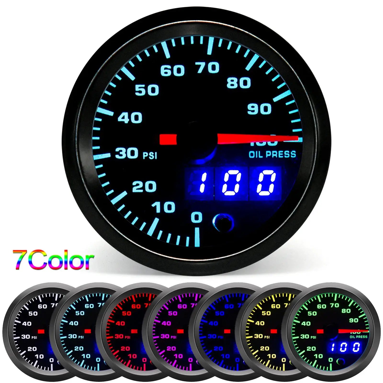 Simples Market 2in 52mm 7-color LED dual-display gauge for boost/psi, oil pressure, water/oil temp, volt, AFR, EGT
