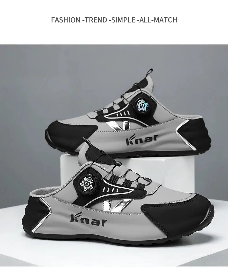 pair of knar men's lightweight non-slip breathable running shoes in gray and black, Simples Market