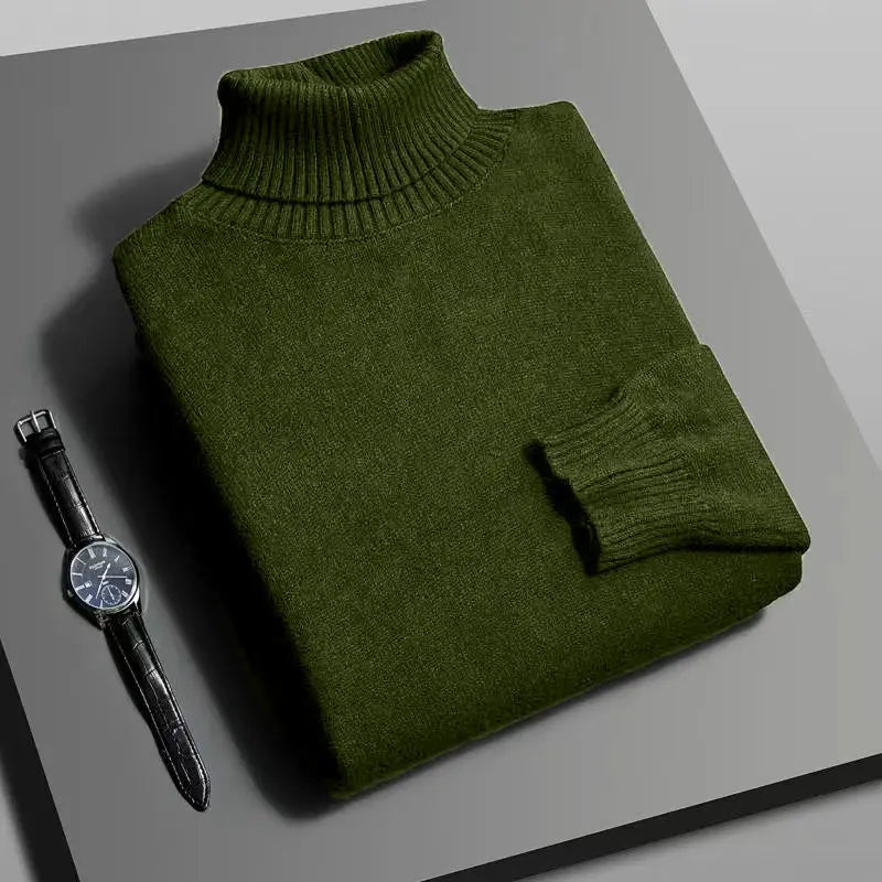 Autumn Mens Knitted Turtleneck Sweater Slim Fit Long Sleeve Anti Pilling Pullover Solid Color Streetwear