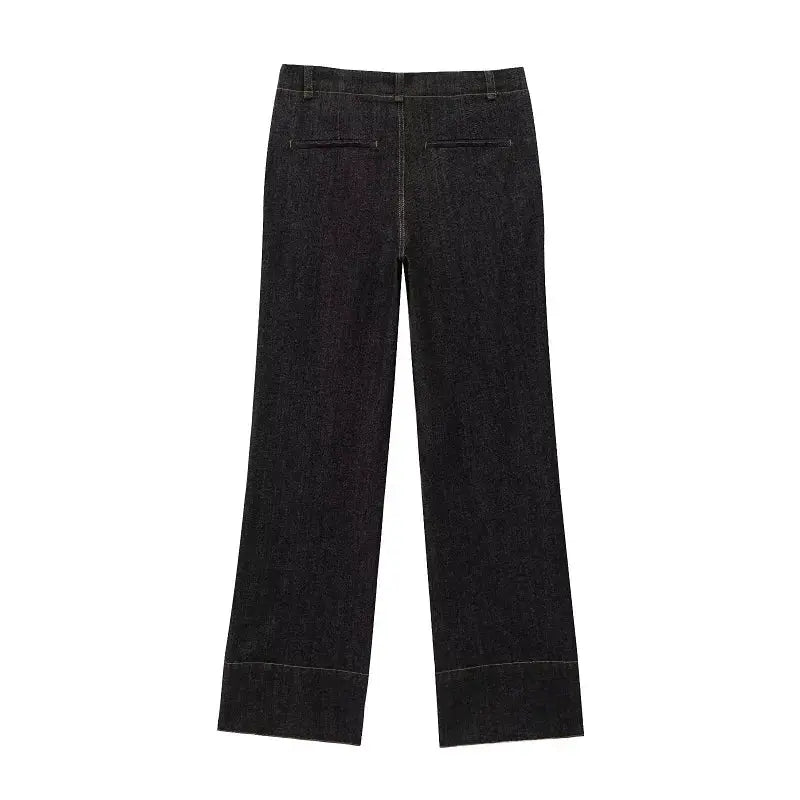 Mujer 2025 Denim Pants Set Button Up Shirt High Waist Trousers