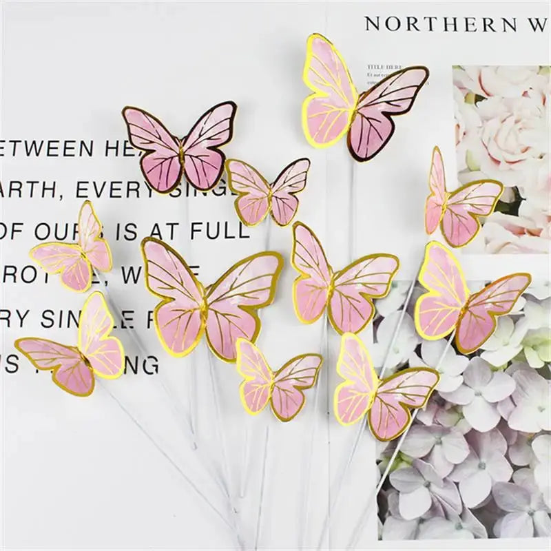 Set of 10 Gold Butterfly Cake Toppers for Dessert Decor Birthday Party Wedding Celebration