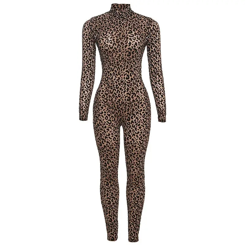Nibber see-through leopard print mesh jumpsuit for women by Simples Market, full-body, long sleeves