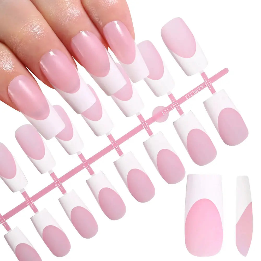 120Pcs Medium Long Square Acrylic French Press On Nails Full Cover For Women Mixed Sizes