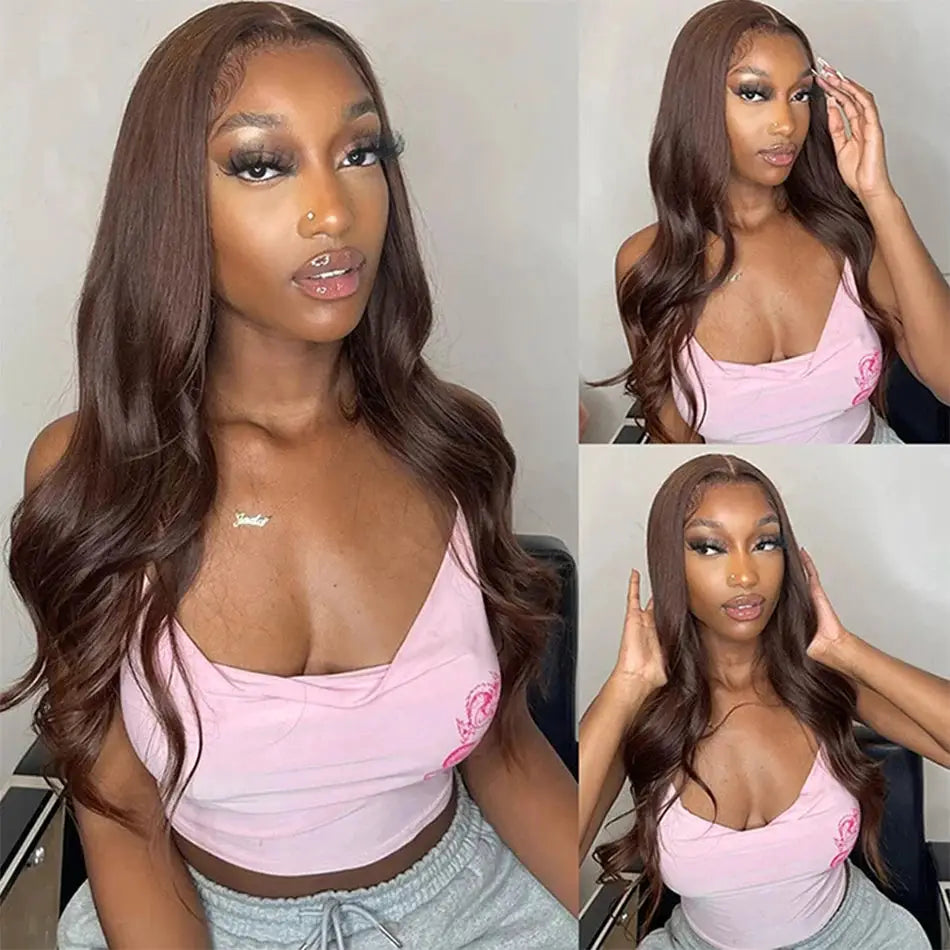 Chocolate Brown 13x4 Lace Front Wig Brazilian Virgin Hair Pre Plucked 13x6 HD Lace Frontal Body Wave Wig