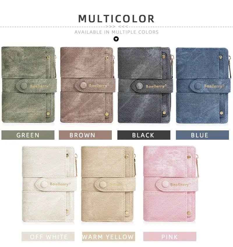 Baellerry women's short wallet with zipper coin pocket and detachable card clip multicolor set of 8.
