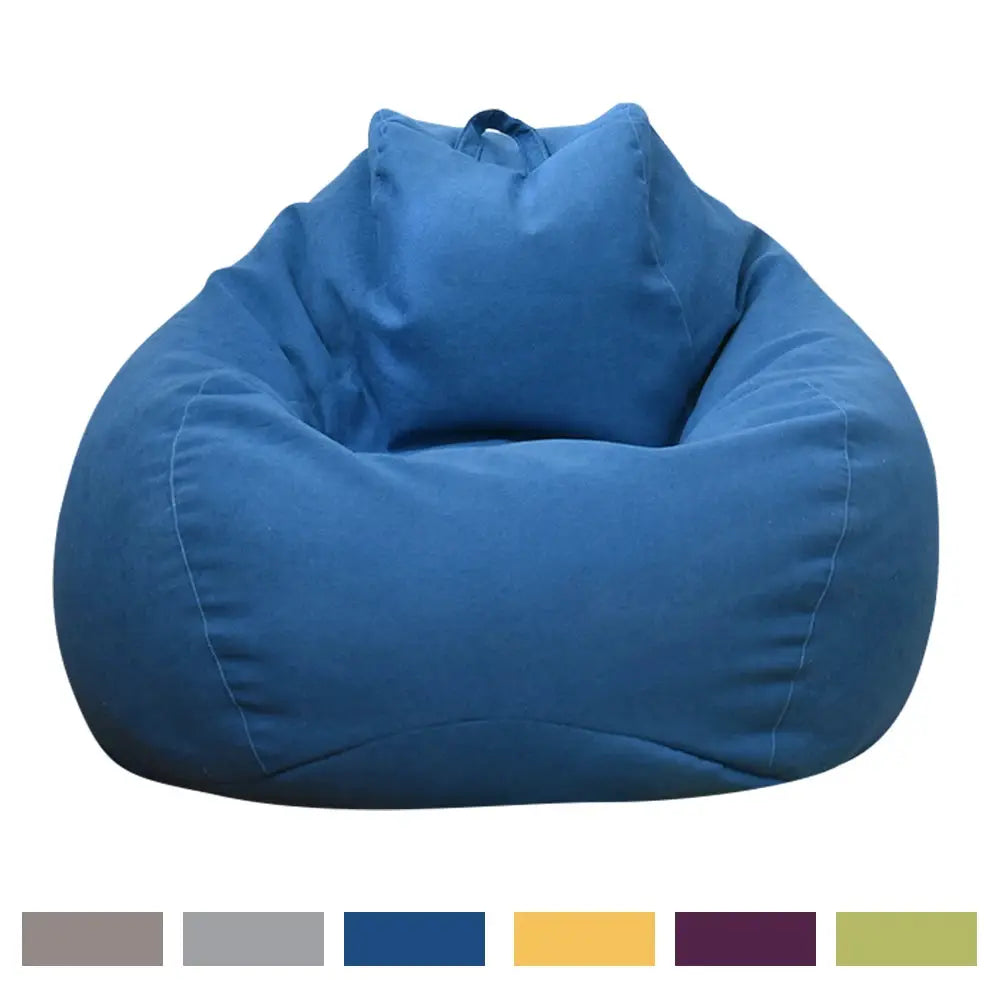 Bean bag chair in blue fabric for adults, without filler, cozy living room lounger