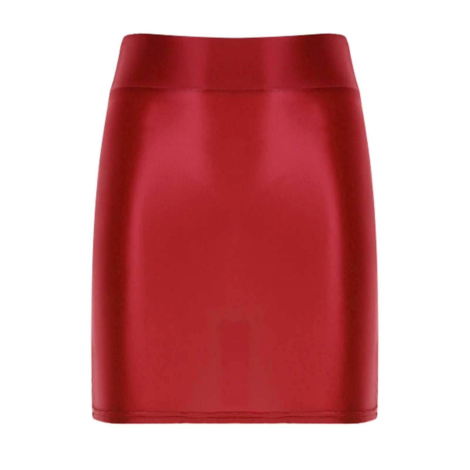 Red patent leather mini skirt, glossy finish, low-rise clubwear by Simples Market