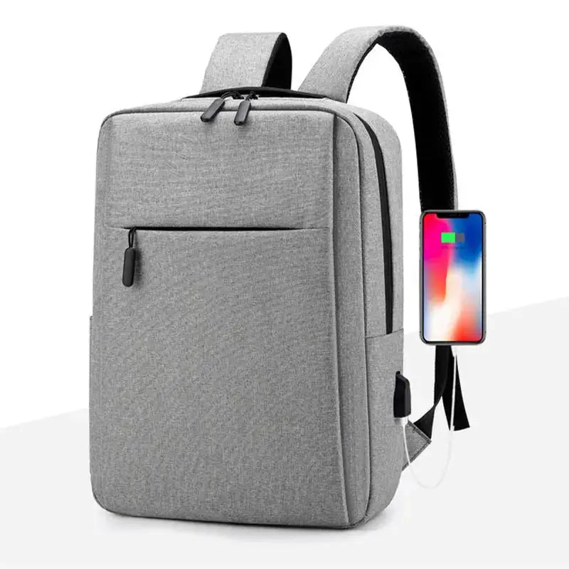 waterproof business laptop backpack in gray with front pocket and phone charging feature